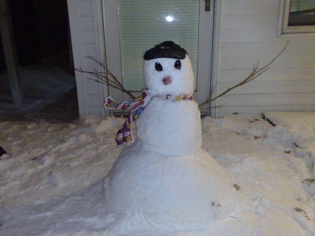 Snowman with his cap on